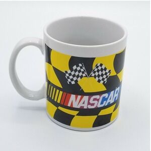 Vinatge Sherwood NASCAR Logo Racing Coffee Mug 2003 Yellow Black‎ Checkered Flag